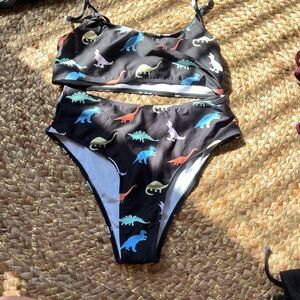 SHEIN Dinosaur Print Bikini - Black and Multicolor